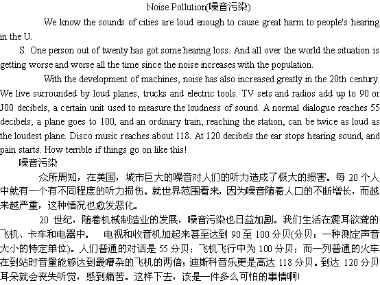 关于噪音污染的英语作文