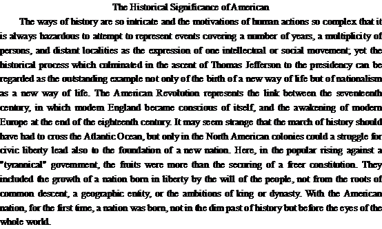 关于美国的历史意义The Historical Significance of American