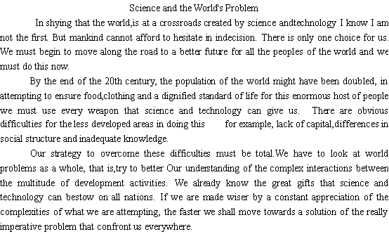 关于科学和世界问题Science and the World's Problem